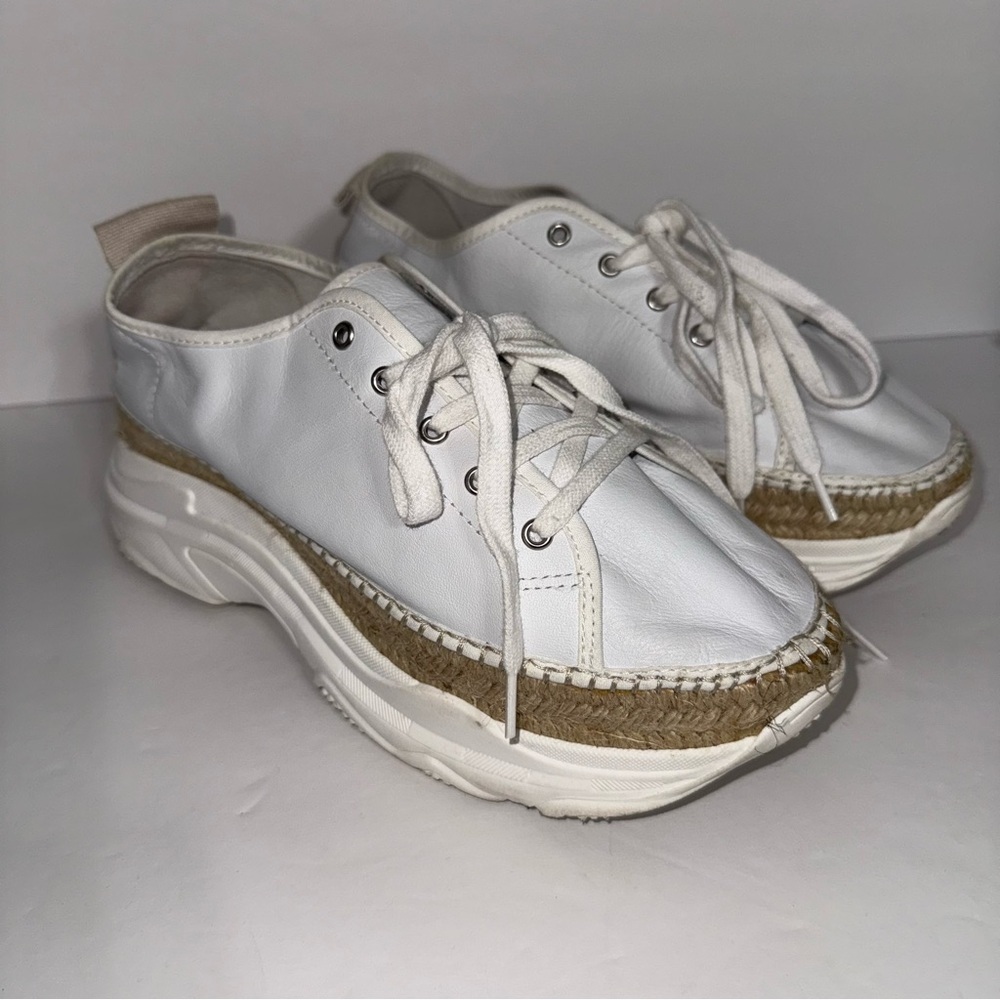 Anthropologie White Leather Platform Espadrille Sneakers Size 38 Shoe